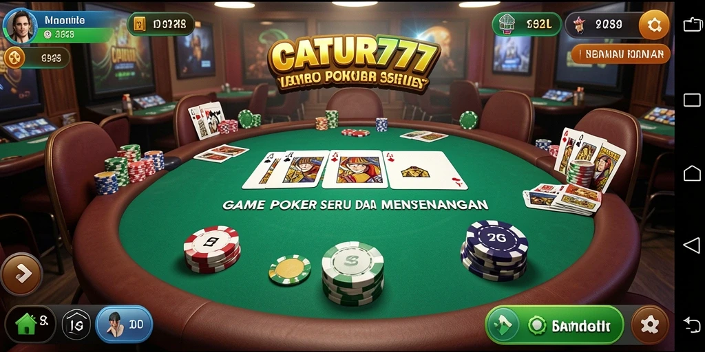 Screenshot gameplay CATUR777 dengan suasana poker yang mendebarkan.