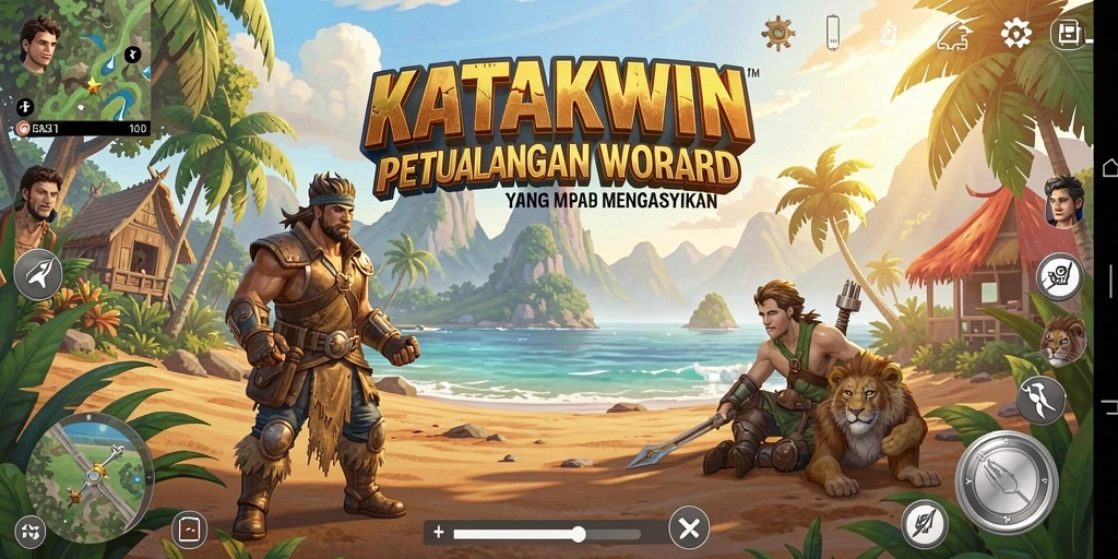 Screenshot gameplay KATAKWIN menampilkan dunia terbuka yang menakjubkan dan berbagai aktivitas yang bisa dilakukan.