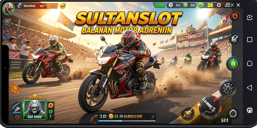 Tampilan gameplay SULTANSLOT menghadirkan aksi balapan motor yang mendebarkan.